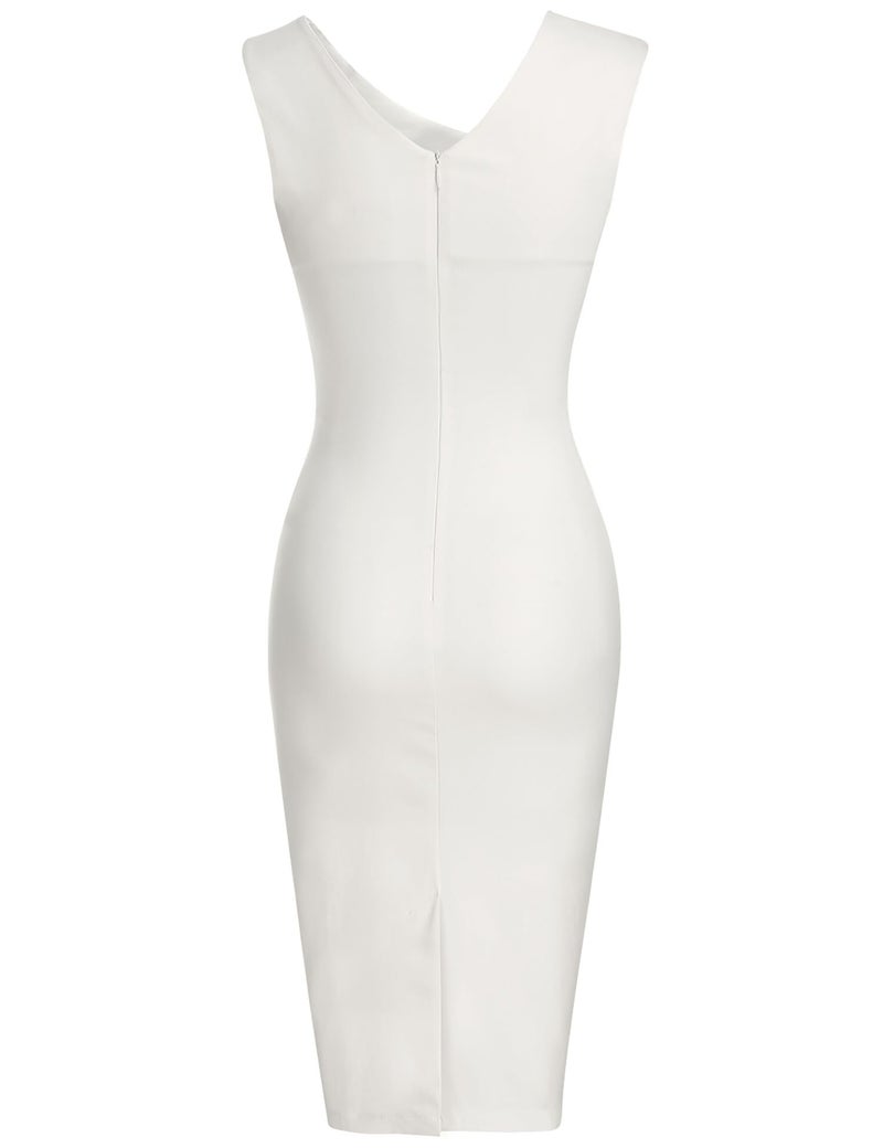 MUXXN Women's Vintage Cut Out Neck Sleeveless Bodycon Cocktail Prom Pencil Dress White S - Image 4